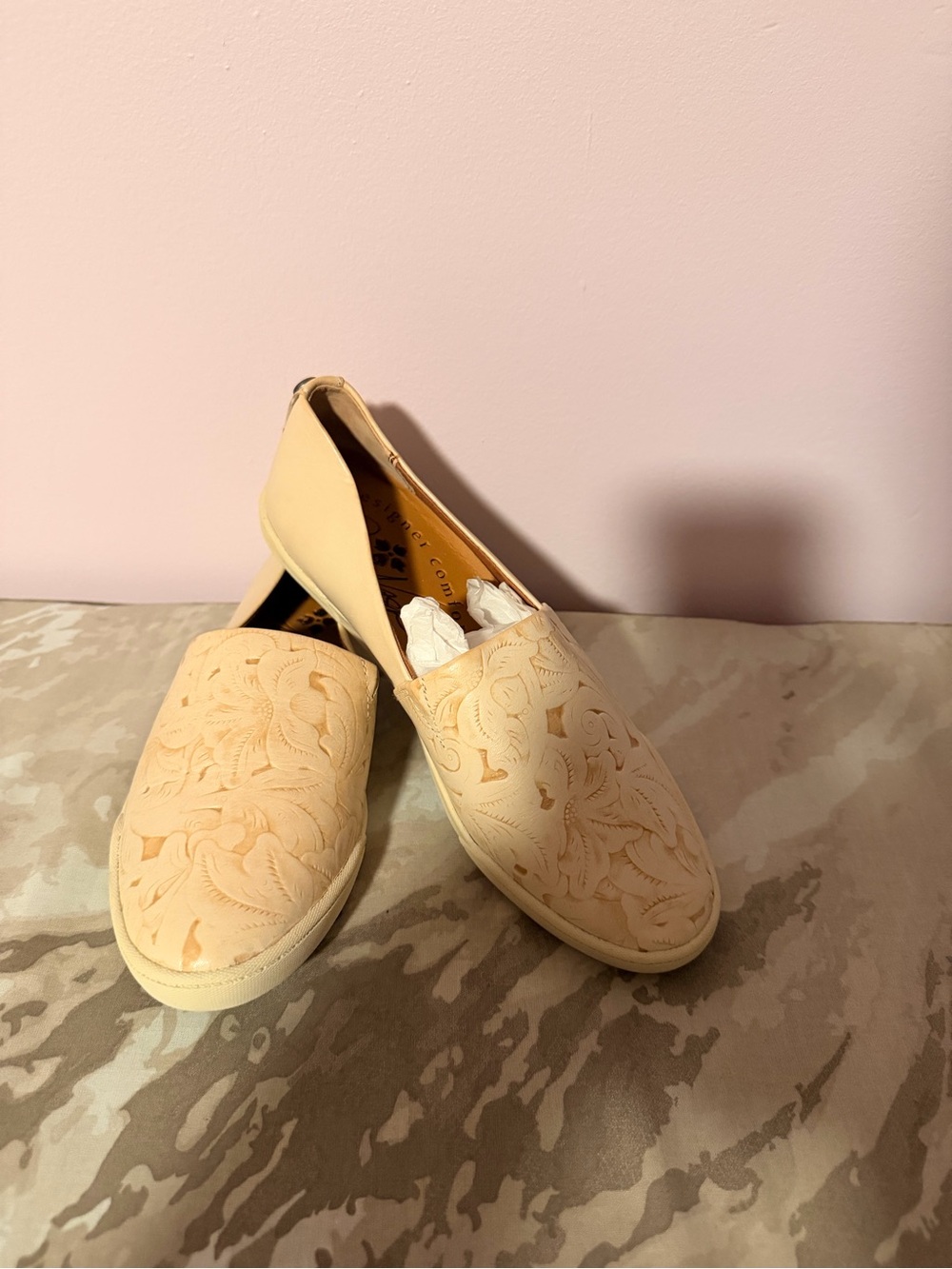Patricia Nash Cream Laser-Cut Slip-On Loafers